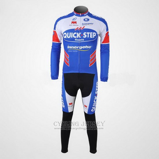 2011 Cycling Jersey Quick Step Floor White and Sky Blue Long Sleeve and Bib Tight